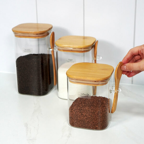 Oishii Airtight Glass Jar With Spoon Holder Pantry Food Storage Container Coffee Beans Powder Condiment Style Degree Sg Singapore