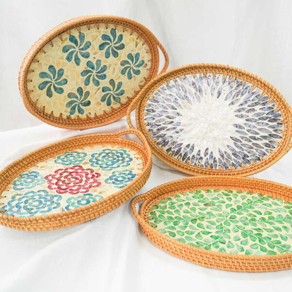 Rattanly Oval Mosaic Tray Handpainted Oval Woven Living Room Dining Coffee Table Accessory Storage Home Decor Minimalist Bohemian Contemporary Style Degree Sg Singapore
