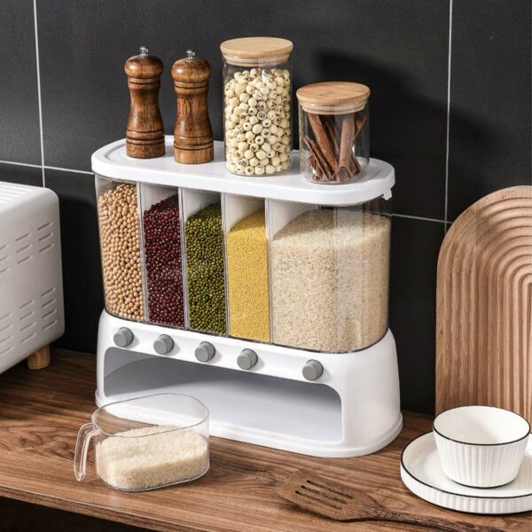 Multi-Slot Staples & Rice Dispenser Pantry Kitchen Counter Dry Food Cereal Grains Beans Storage Organizer Essential Style Degree Sg Singapore