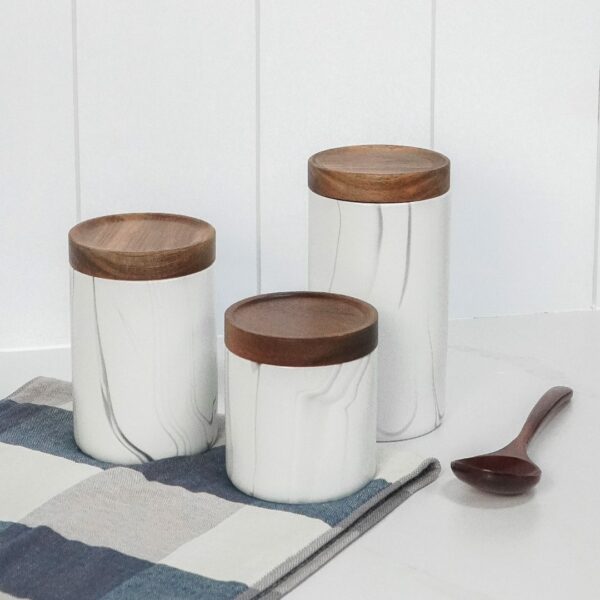 Marble Ceramic Airtight Container Marble Canister With Wooden Lid White Marble Jars Style Degree Sg Singapore